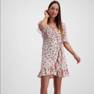 ASOS Dress Floral Ruffles Gold Pastel